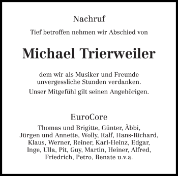 Todesanzeige von Michael Trierweiler von trierischer_volksfreund