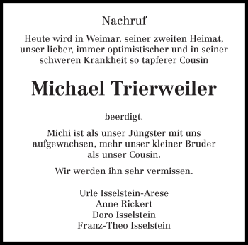 Todesanzeige von Michael Trierweiler von trierischer_volksfreund