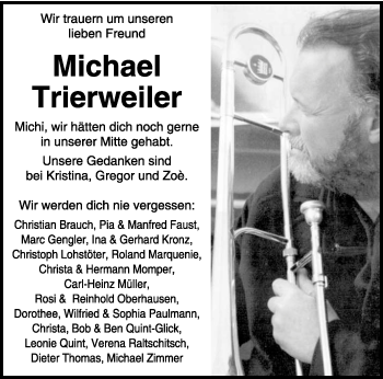 Todesanzeige von Michael Trierweiler von trierischer_volksfreund