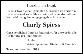 Todesanzeige von Charly Spiess von trierischer_volksfreund