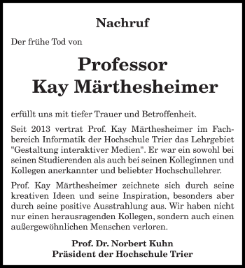 Todesanzeige von Kay Märtesheimer von trierischer_volksfreund