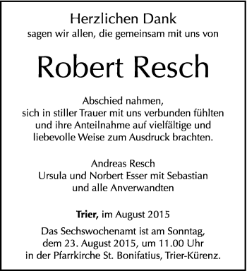 Todesanzeige von Robert Resch von trierischer_volksfreund