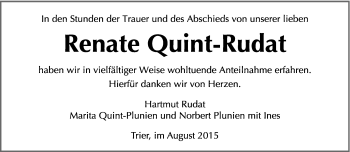 Todesanzeige von Renate Quint-Rudat von trierischer_volksfreund