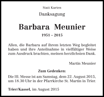 Todesanzeige von Barbara Meunier von trierischer_volksfreund