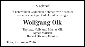 Todesanzeige von Wolfgang Olk von trierischer_volksfreund