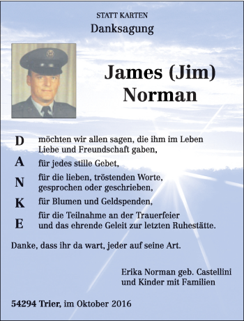 Todesanzeige von James Norman von trierischer_volksfreund