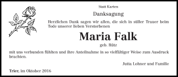 Todesanzeige von Maria Falk von trierischer_volksfreund