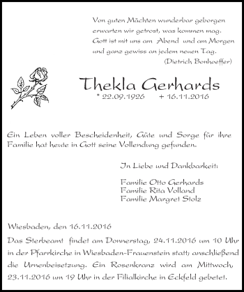 Todesanzeige von Thekla Gerhards von trierischer_volksfreund