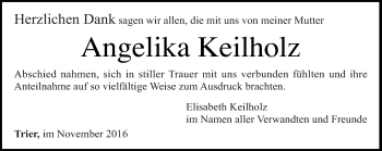 Todesanzeige von Angelika Keilholz von trierischer_volksfreund