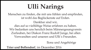 Todesanzeige von Ulli Narings von trierischer_volksfreund