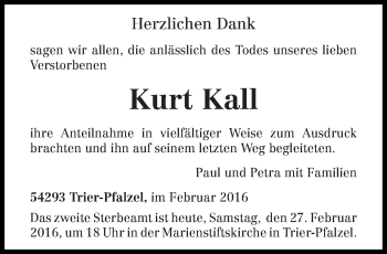 Todesanzeige von Kurt Kall von trierischer_volksfreund