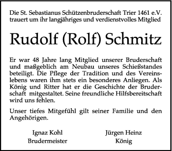 Todesanzeige von Rudolf Schmitz von trierischer_volksfreund