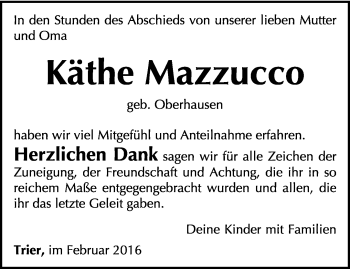 Todesanzeige von Käthe Mazzucco von trierischer_volksfreund