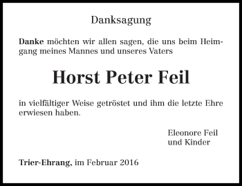 Todesanzeige von Horst Peter Feil von trierischer_volksfreund