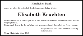 Todesanzeige von Elisabeth Kruchten von trierischer_volksfreund