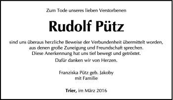 Todesanzeige von Rudolf Pütz von trierischer_volksfreund