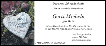 Todesanzeige von Gerti Michels von trierischer_volksfreund