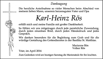 Todesanzeige von Karl-Heinz Rös von trierischer_volksfreund