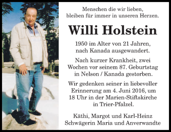 Todesanzeige von Willi Holstein von trierischer_volksfreund