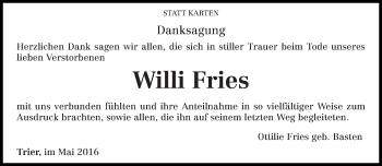 Todesanzeige von Willi Fries von trierischer_volksfreund