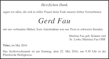 Todesanzeige von Gerd Fau von trierischer_volksfreund