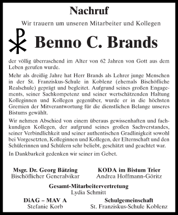 Todesanzeige von Benno C. Brands von trierischer_volksfreund