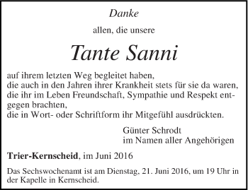 Todesanzeige von Sanni  von trierischer_volksfreund