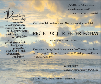 Todesanzeige von Peter Böhm von trierischer_volksfreund