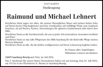 Todesanzeige von Raimund und Michael   Lehnert von trierischer_volksfreund