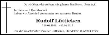 Todesanzeige von Rudolf Lütticken von trierischer_volksfreund