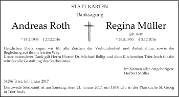 Todesanzeige von Regina und Andreas Müller von trierischer_volksfreund