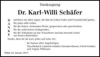 Todesanzeige von Karl-Willi Schäfer von trierischer_volksfreund