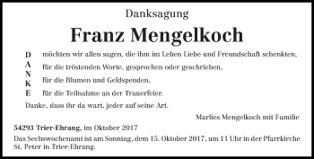 Todesanzeige von Franz Mengelkoch von trierischer_volksfreund