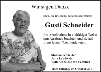 Todesanzeige von Gusti Schneider von trierischer_volksfreund