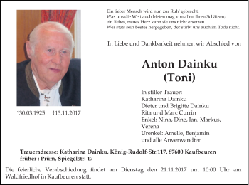 Todesanzeige von Anton Dainku von trierischer_volksfreund