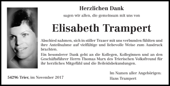 Todesanzeige von Elisabeth Trampert von trierischer_volksfreund