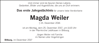 Todesanzeige von Magda Weiler von trierischer_volksfreund