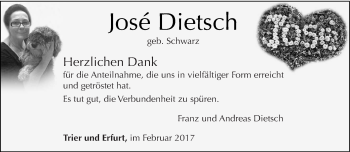 Todesanzeige von José Dietsch von trierischer_volksfreund