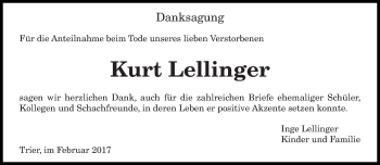 Todesanzeige von Kurt Lellinger von trierischer_volksfreund