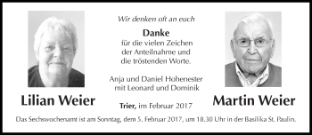 Todesanzeige von Lilian und Martin Weier von trierischer_volksfreund