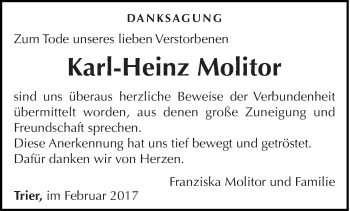 Todesanzeige von Karl-Heinz Molitor von trierischer_volksfreund