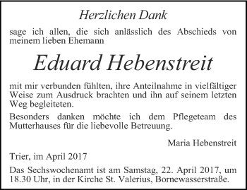 Todesanzeige von Eduard Hebenstreit von trierischer_volksfreund