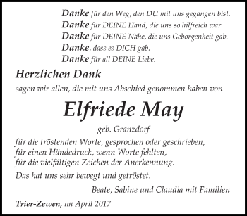 Todesanzeige von Elfriede May von trierischer_volksfreund