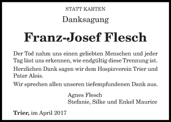 Todesanzeige von Franz-Josef Flesch von trierischer_volksfreund