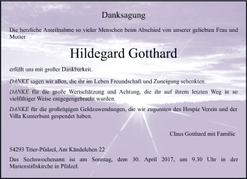 Todesanzeige von Hildegard Gotthard von trierischer_volksfreund