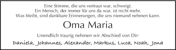 Todesanzeige von Oma Maria  von trierischer_volksfreund