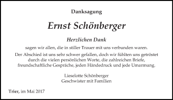Todesanzeige von Ernst Schönberger von trierischer_volksfreund