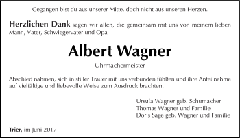 Todesanzeige von Albert Wagner von trierischer_volksfreund