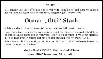 Todesanzeige von Otmar Stark von trierischer_volksfreund