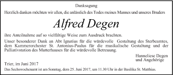 Todesanzeige von Alfred Degen von trierischer_volksfreund